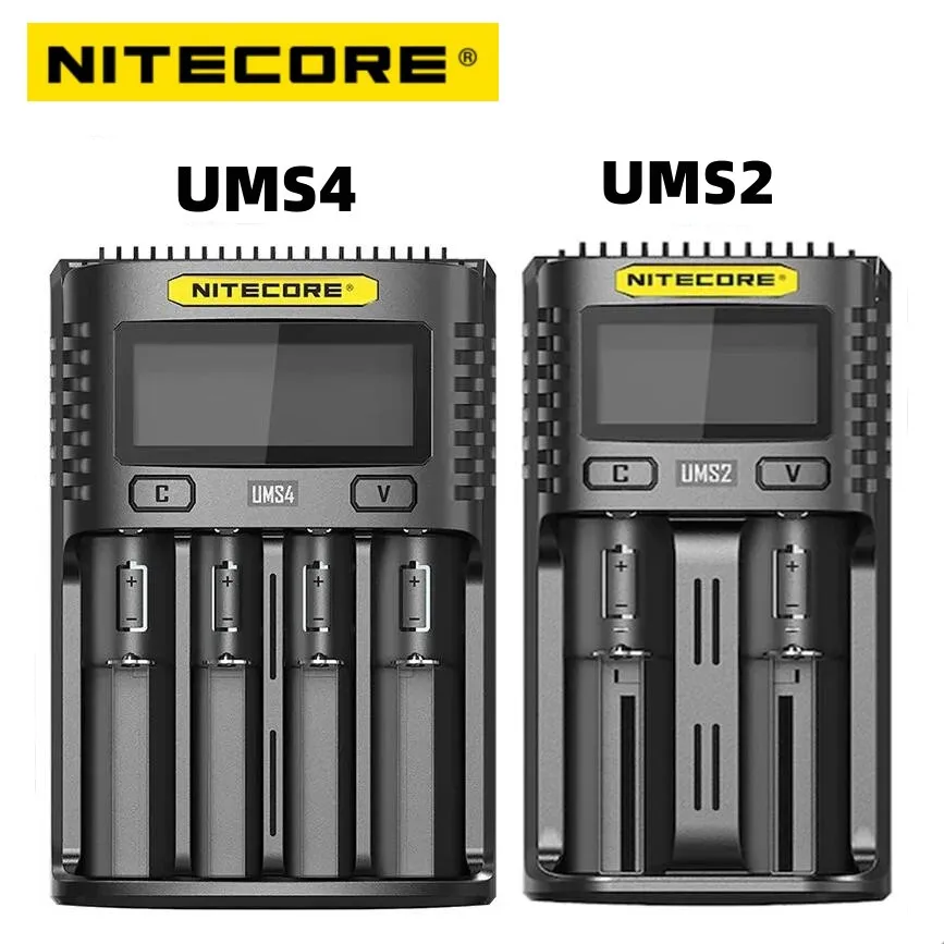 NITECORE Micro USB Port UMS4 UMS2 VC4 LCD Smart Universal Battery QC Charger for Li-ion/IMR/INR/ICR/LiFePO4 18650 14500 26650 AA