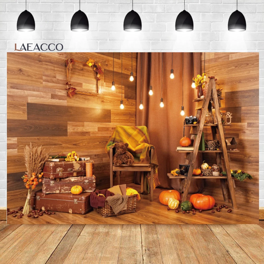 

Laeacco Autumn Newborn Birthday Photo Background Interior Teddy Bear Pumpkin Decor Baby Shower Portrait Photography Backdrop