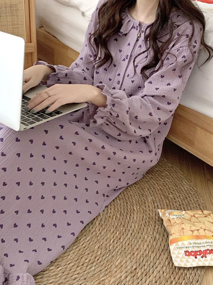 Nightgowns Women Sweet Lovely Design Print Simple Korean Style Loose Comfortable Elegant Daily Home Ladies Fashion New Autumn - Image 4