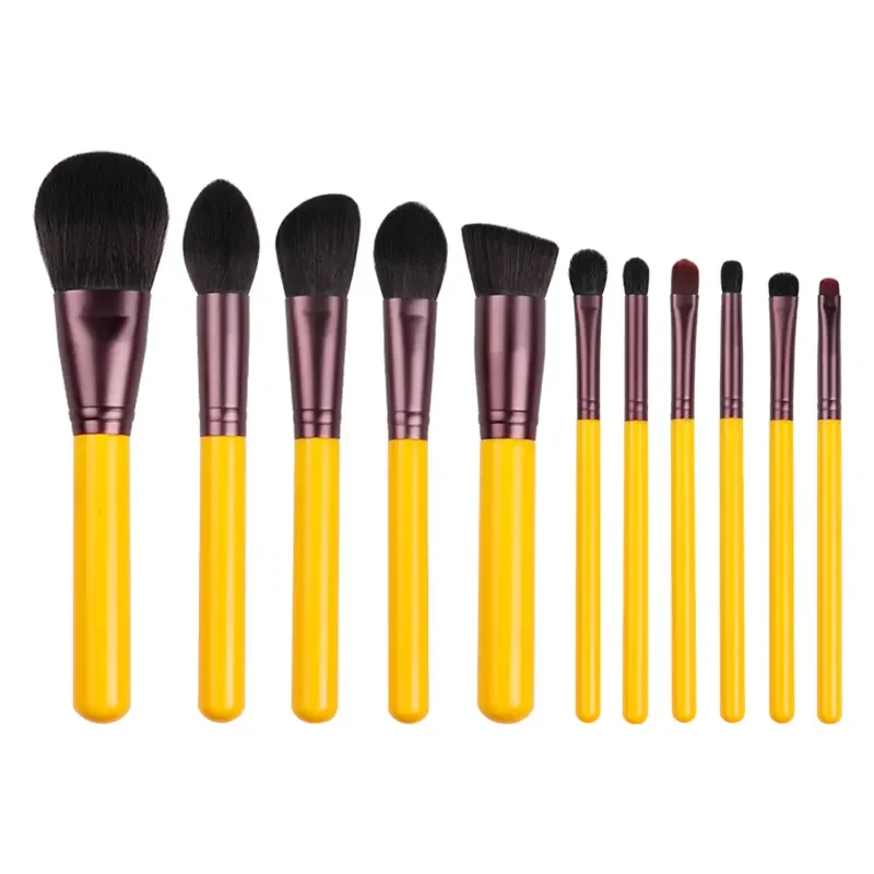 Make-up Pinsel Aluminium-Hülse Holzgriff 11-teilig Gelbe Enten-Serie Vegan für Anfänger
