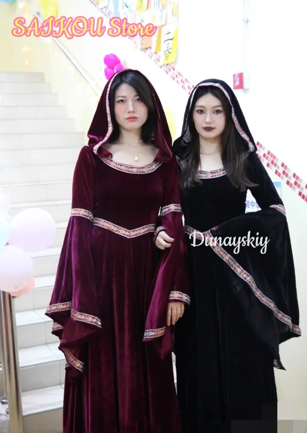 

Halloween Gothic Hoodie Witch Cosplay 코스프레 의상 Medieval Retro Women's Dresses Long Skirt Halloween Vampire Adult Role-play Suits