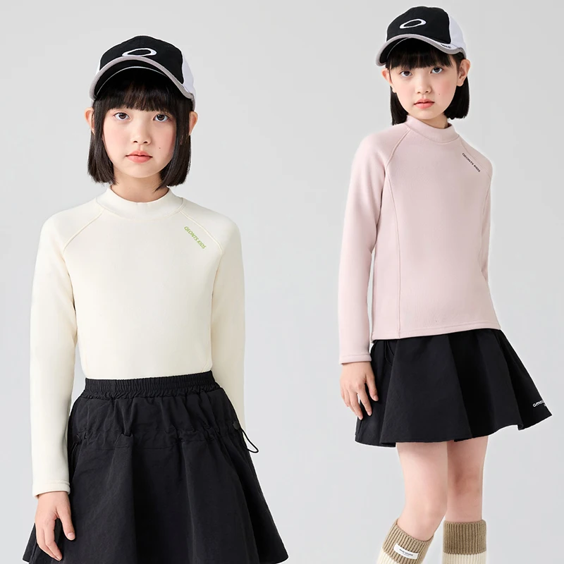 

2-10Y Girls Fleece Lined Japanese Style Sleeve Thermal Base Layer Top Autumn & Winter A Class Quality Basic Simplicity Clothes