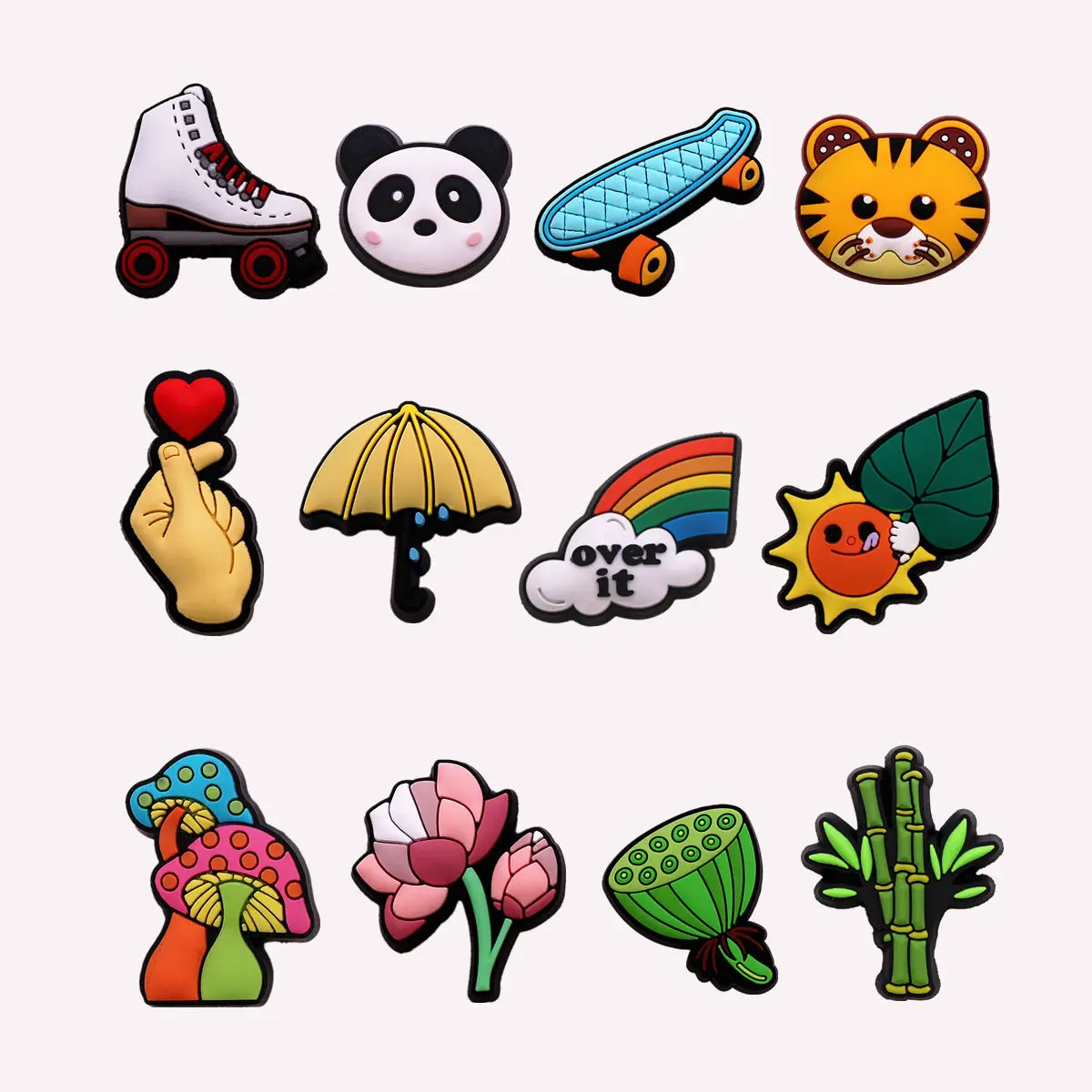 

1 Pcs Original Cartoon Panda Tiger PVC Shoe Charms Accessories Cute Rainbow Lotus Bamboo Mushroom Shape Shoes Buckle Decorations