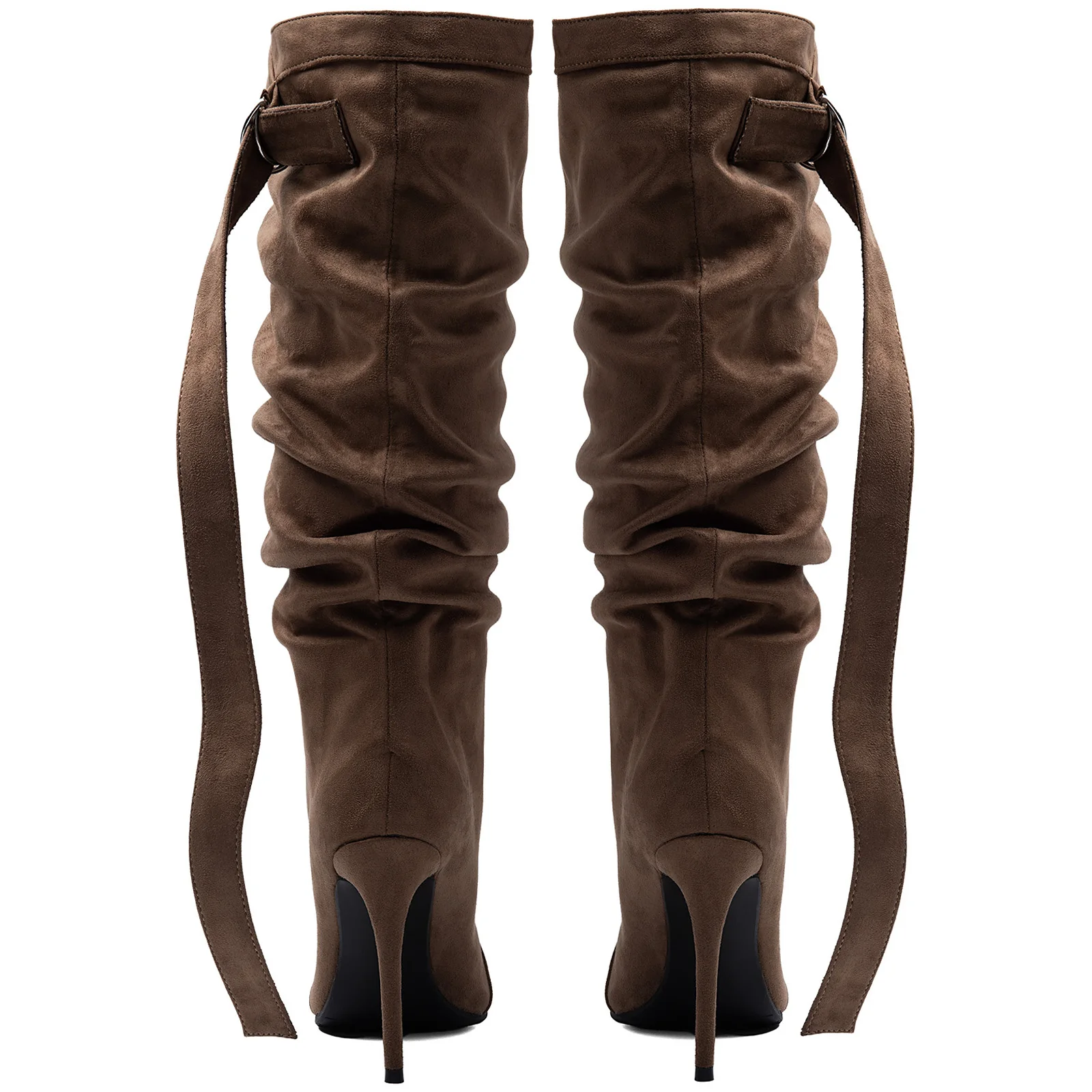 Lady Suede Pointed Toe Fall Dress Knee Boots Buckle Strap Suede Grey Color Runway Footwear Elegant Sexy Gladiator Style Boots 47