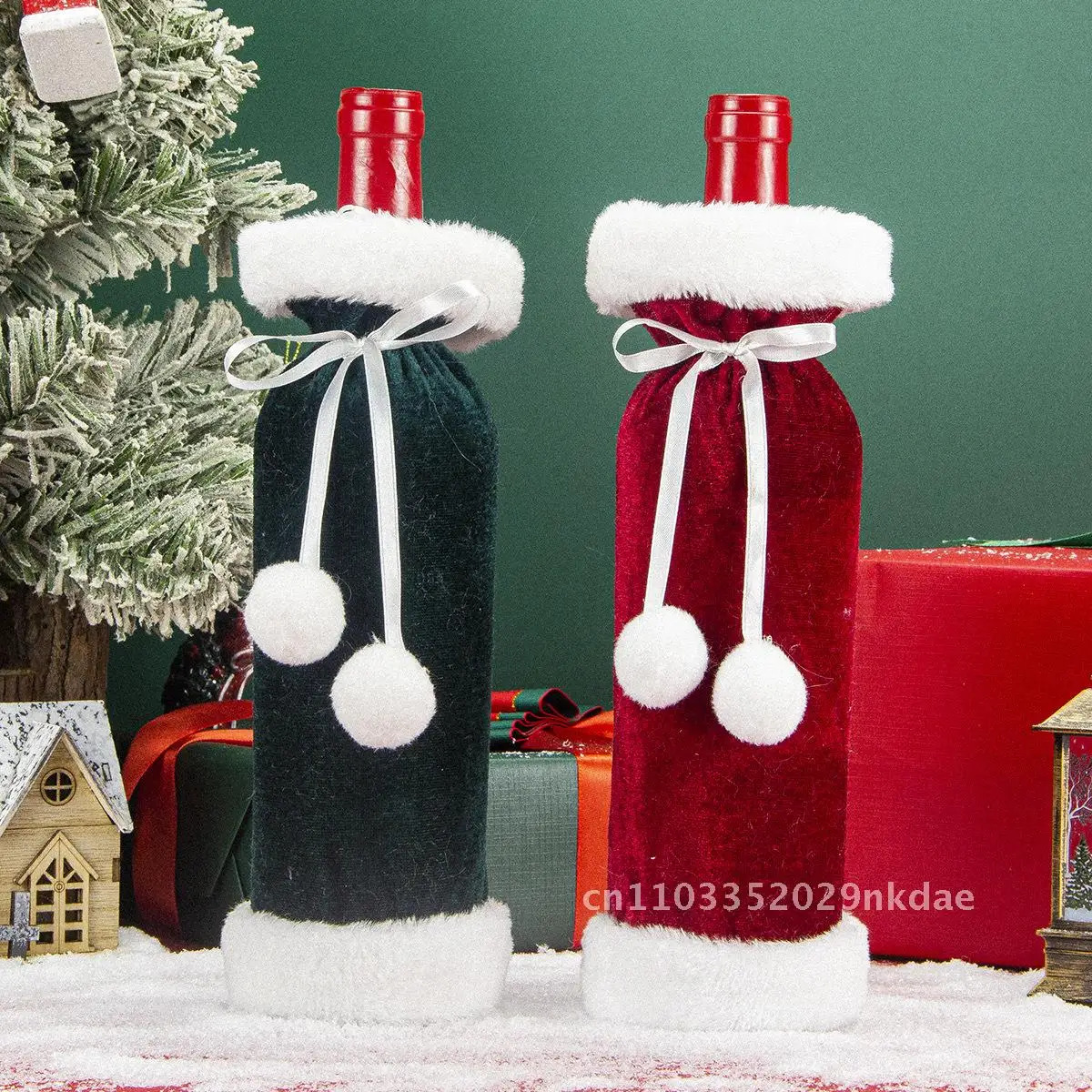 

Wine Bottle Set Christmas Decorations Velvet Plush Wine Bottle Bag Christmas Wine Set Restaurant Dress Up