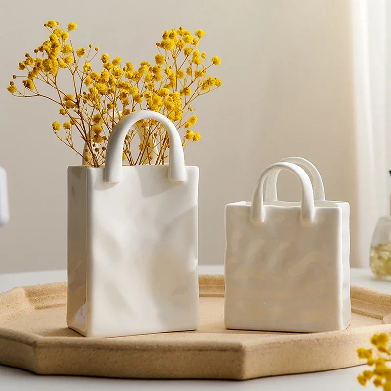 

Ceramic Bag Vase Modern Minimalist Dried Flower Vases Home Desktop Decorations Decor Living Room Decoration Flower Pot Вазадекор