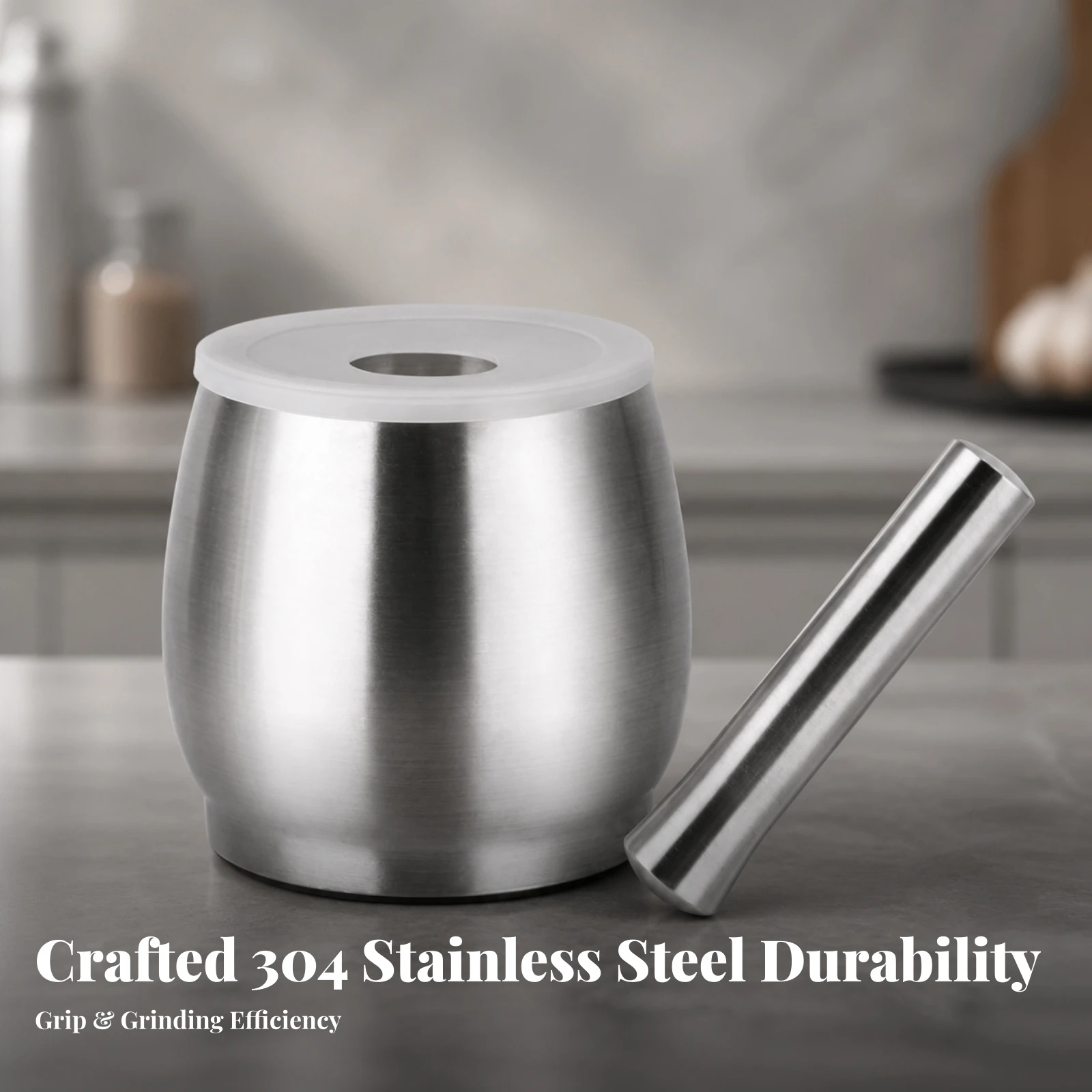 Stainless Steel Mortar and Pestle Food Grade Mortar and Pestle Set with Lid Manual Herb Grinder Odor-Resistant Grinding Bowl view 3