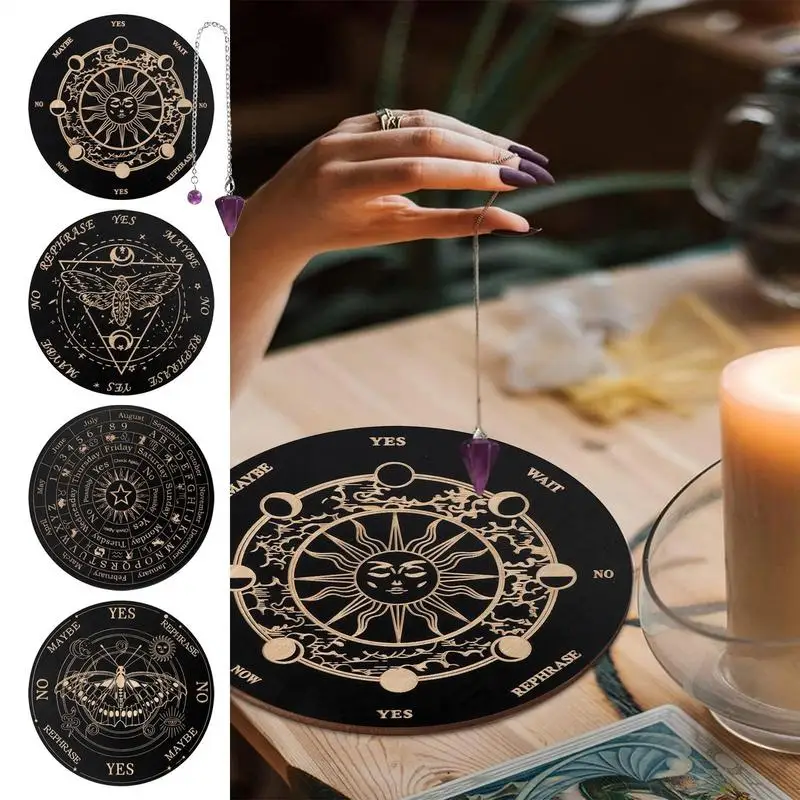 Wooden Star Pendulum Board Dowsing Message Divination Board Magics Meditation Decision Plate Metaphysical Witchs Altar Supplies