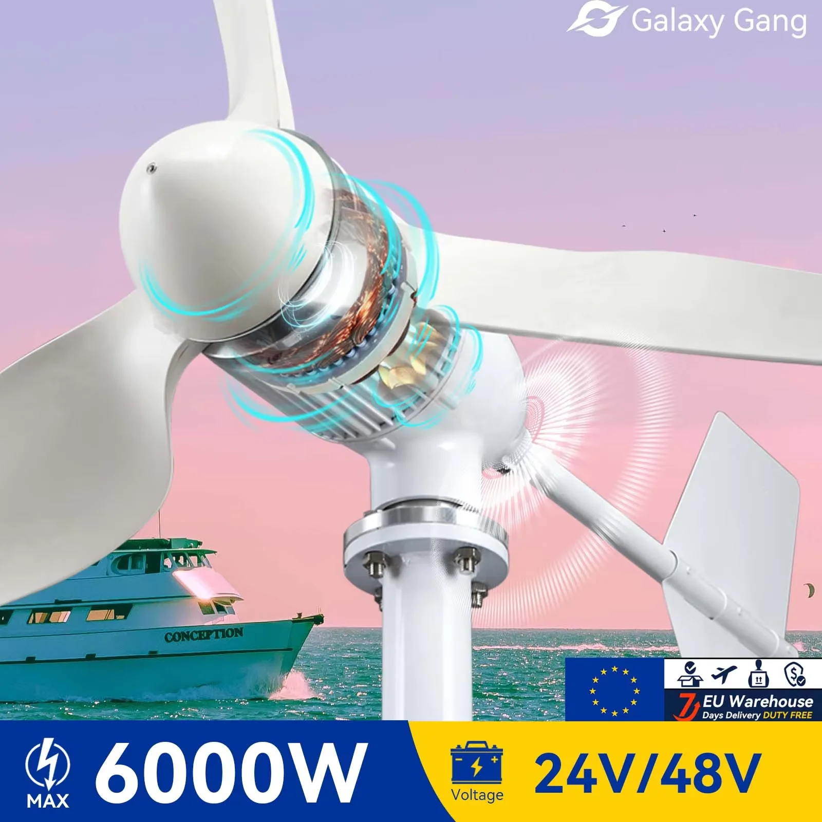 Galaxy Gang 6000W Windmill Turbine Generator Kit 6KW Power 3Blade 24V 48V With MPPT Controller Off Grid Inverter System ModelM6