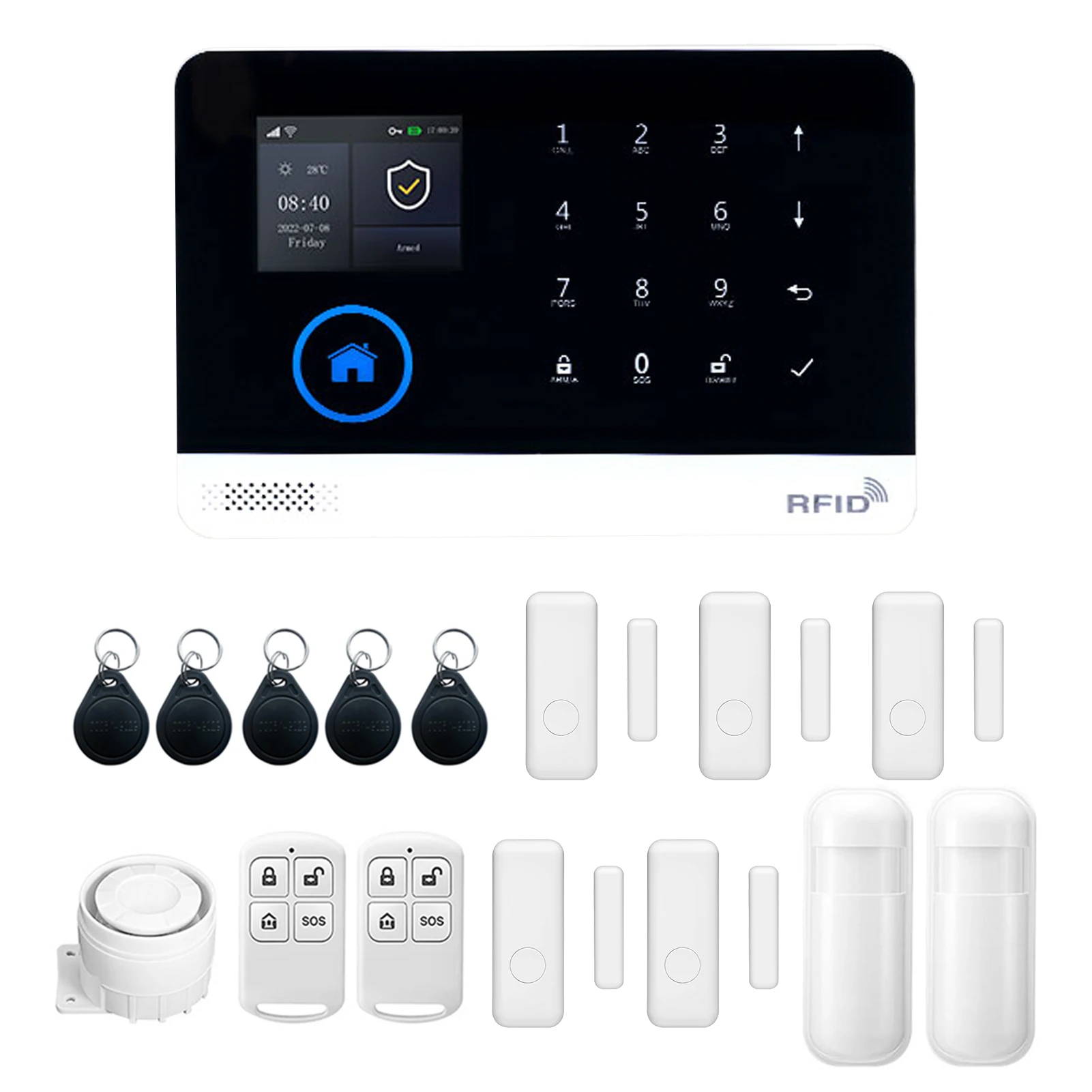 

2G/4G WiFi Wireless Home Alarm System TY APP 2.4-inch TFT Color Screen Rechargeable Alarm Panel SOS Anti-Theft Alarm Host