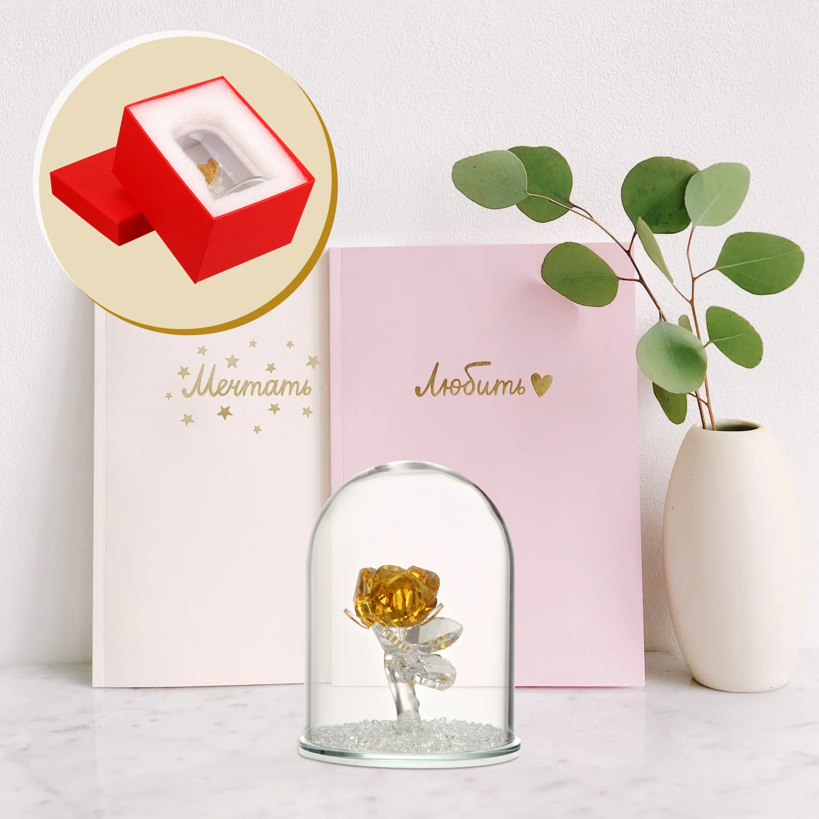 

Glass Dome Crystal Rose Flower Sealed Decoration for Birthday Wedding Anniversary Gift Eternal Rose Bouquet