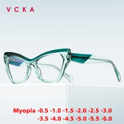 VCKA Fashion Cat Eye Myopia Glasses Frame Match colors Discoloration Women Anti Blue Light Prescription Eyeglasses -0.50 TO -10