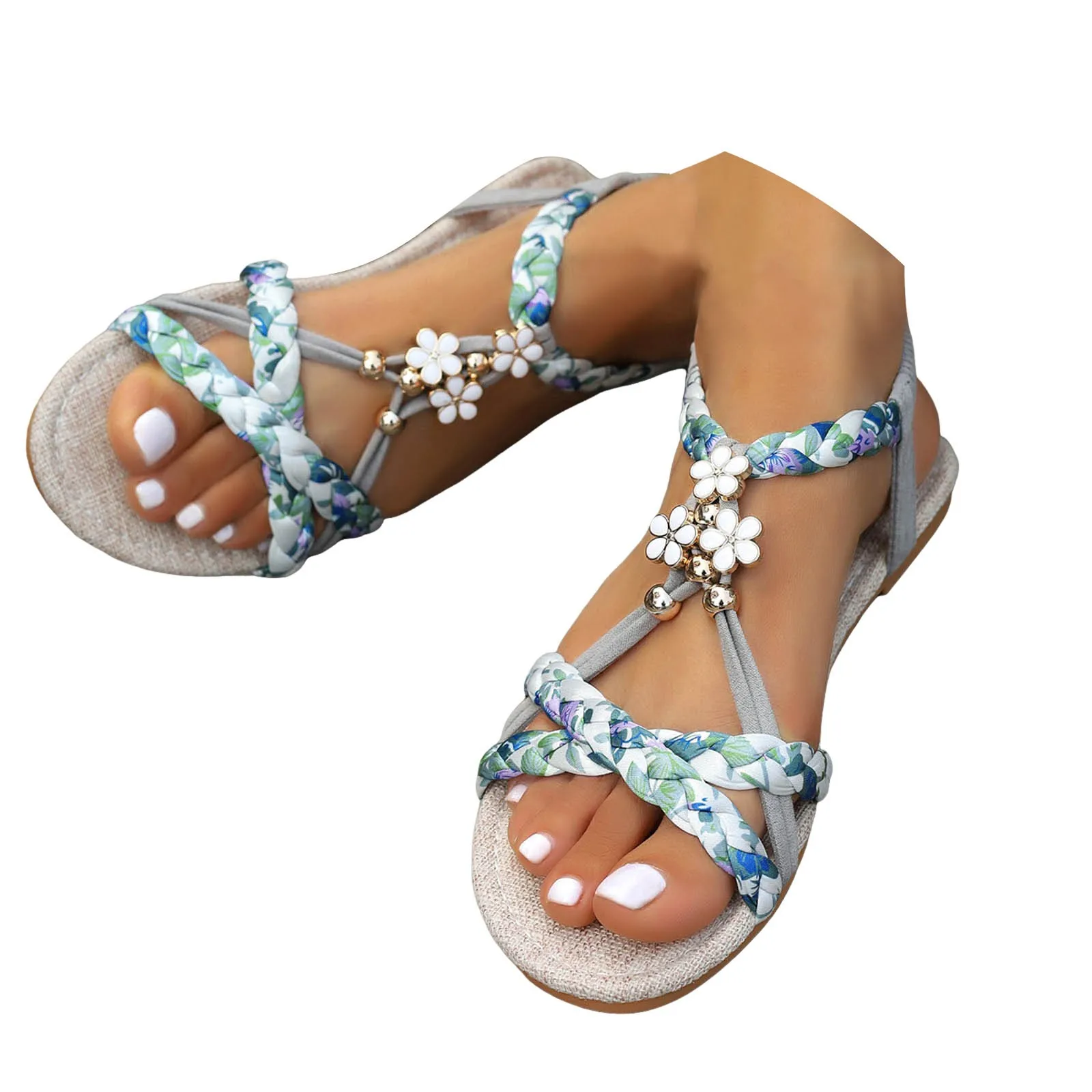 صنادل Born Inlet للنساء الجديدة للربيع والصيف، نعل مسطح عصري، شريط مرن مجوف، ملابس خارجية مريحة
