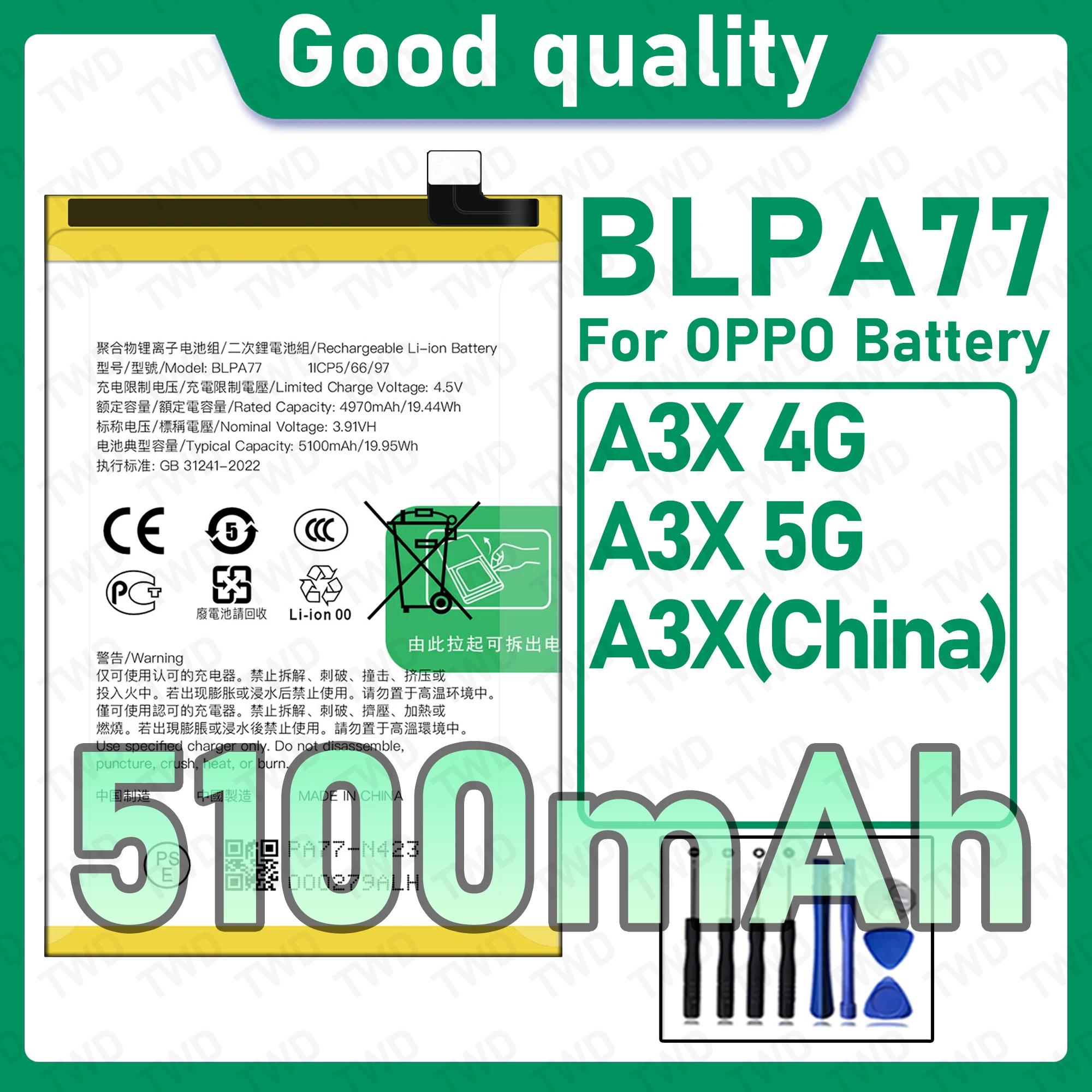 BLPA77 Brand New High Capacity Rechargeable Li-ion Replacement Battery For OPPO A3X 4G 5G China Bateria+Free Tool