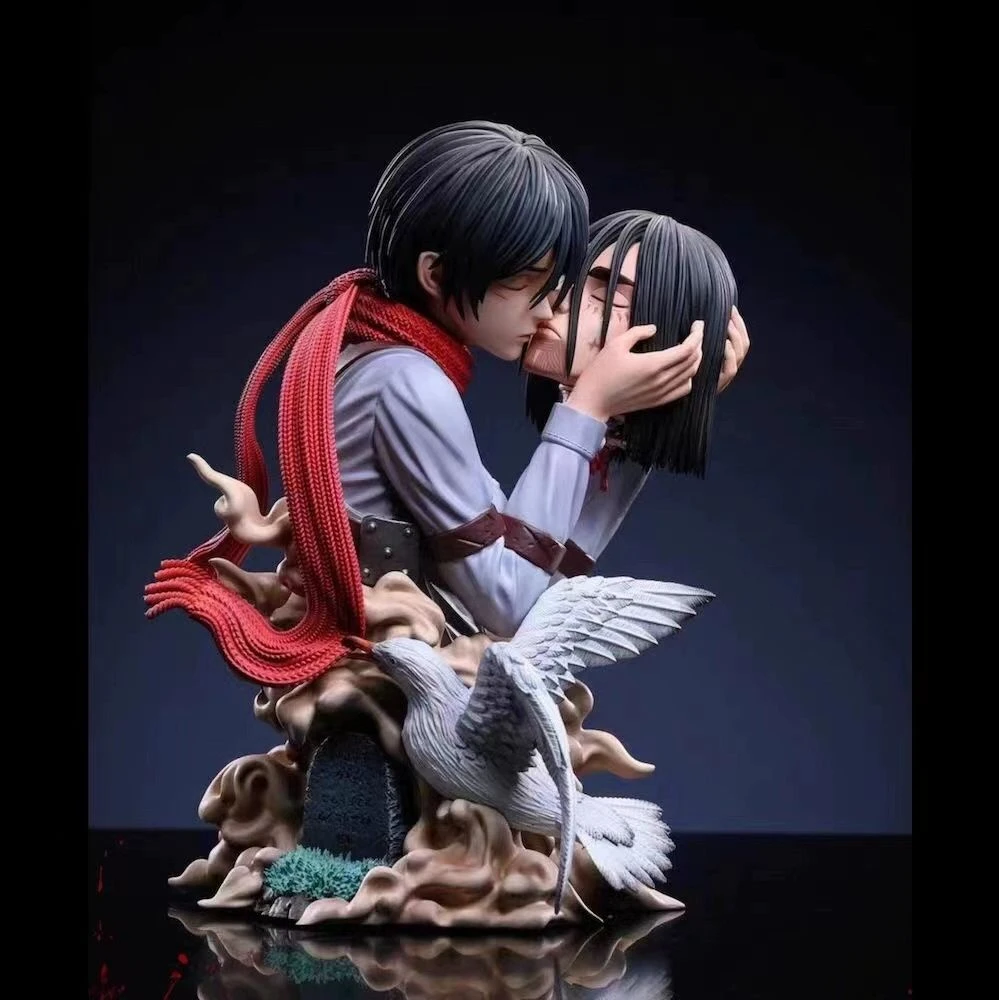 Ataque a los Titanes beso de la muerte Mikasa Ackerman Hold Eren Jaeger GK figura de acción de PVC Anime figuras en miniatura de juguete colección muñeca regalo