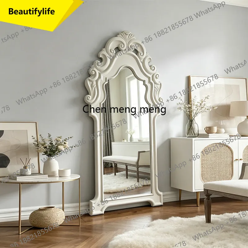 

a50 European retro arched full-length mirror, bedroom full-length mirror, carved decoration, wall hanging, vertical light luxury