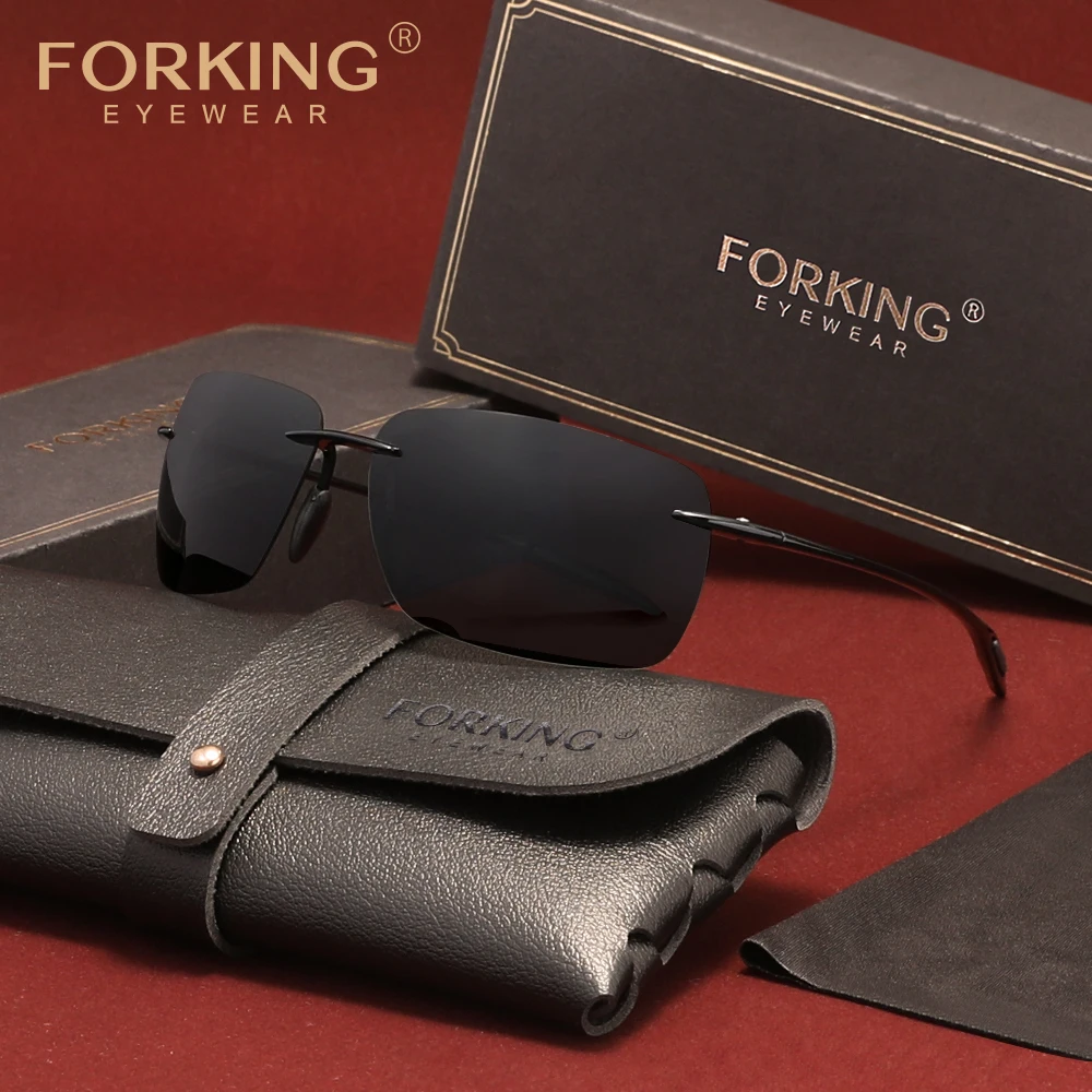 FORKING Polarized Sunglasses Rimless UV400 Ultralight Glasses Causal Men Fashion Frameless Eyewear