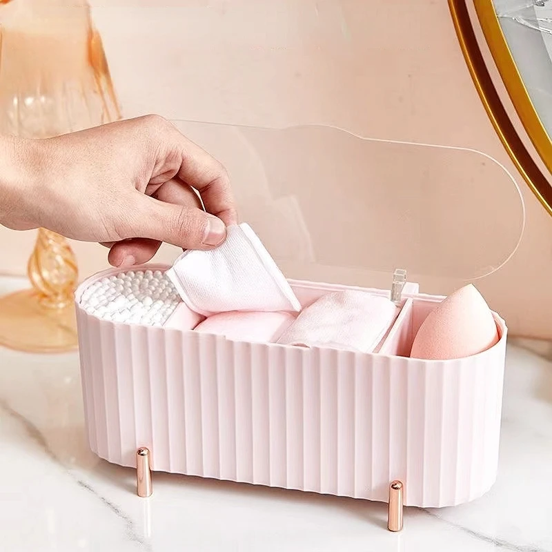 Desktop Makeup Brushes Transparent Cotton Pads Beauty Egg Organizer Cosmetic Organizer Cotton Swabs Storage Case