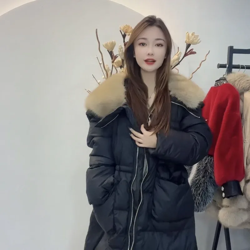 2025 Thermal Down Jacket New Large Size Casual Jacket Imitation European Mink Fur Collar Thickened  Jacket Winter High Street