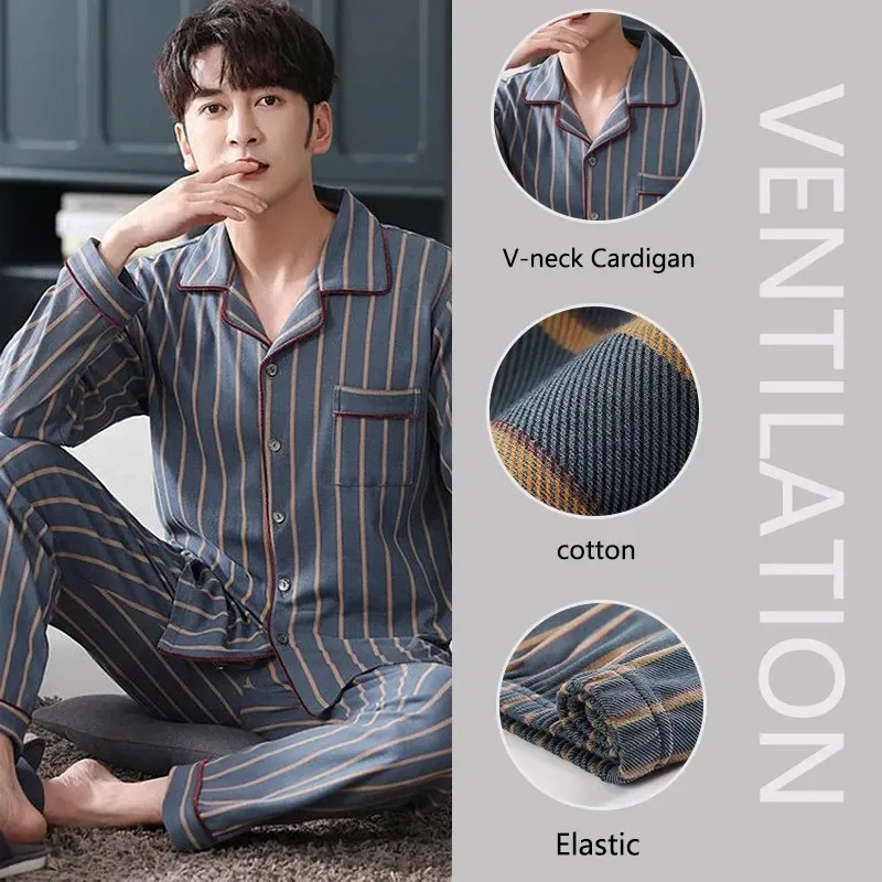 Spring Men's Fall and Winter Long-Sleeved Long Pants Middle-Aged Thin Section of Pajamas Sleepwear Homewear Suit Loungewear
