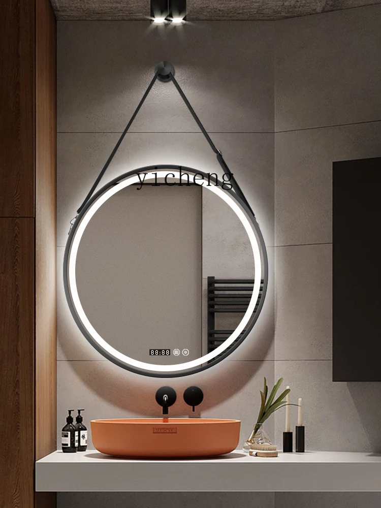 XL Toilet Bathroom Mirror Wall-Mounted Hang Rope Wall-Mounted Aluminum Alloy round Mirror