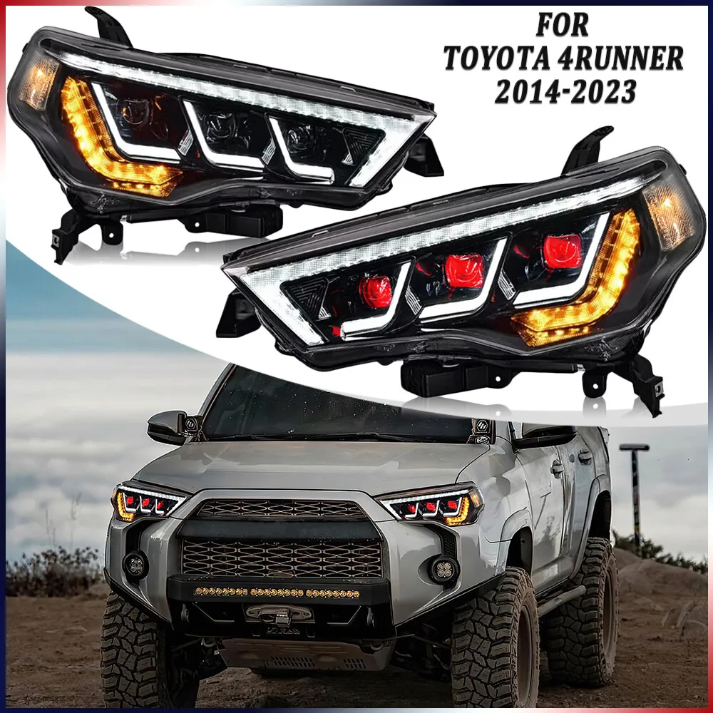 

1 пара красных светодиодных фар Devil Eye для Toyota 4Runner 2014-2022, передняя фара в сборе, аксессуары для фар DRL