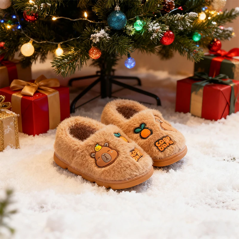 

Детские плюшевые тапочки Capybara — теплая домашняя обувь с милым рисунком для малышей