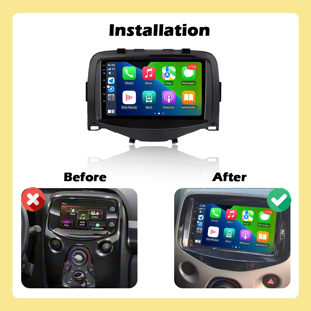GPS Navigation 7 Inch Android Auto Wireless Carplay For Toyota Aygo Peugeot 108 Citroen C1 2016-2020 Bluetooth DSP Stereo DVR BT