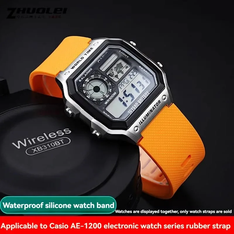 

For Casio AE1200 AE-1200 AE-1200WH AE-1300 Modified Stainless Steel Case Silicone Rubber Watch Strap 18mm Bracelet Metal Bezel