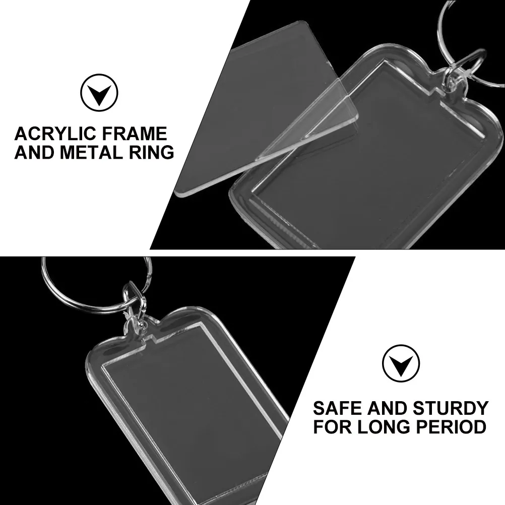20Pcs Picture Key Chain Acrylic Transparent Frame Metal Ring Photo Insert Keyring for Customized Presents Family Friends