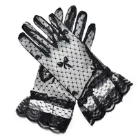 Sexy Dress Party Lace Glove Summer Sunscreen Mittens Women Mesh Bow Lace Gloves Paragraph Wedding Bride Gloves Full Finger Girls 2