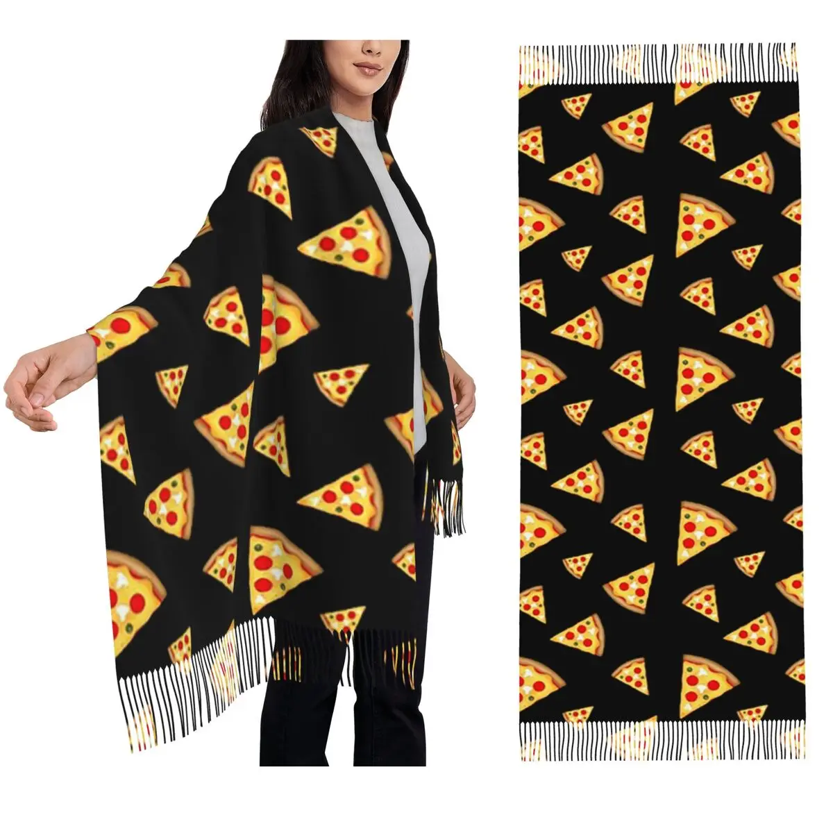 

Cool And Fun Pizza Slices Pattern Scarf Tassel Scarves Women Soft Warm Shawls and Wraps Large Fall Winter Shawl Wrap