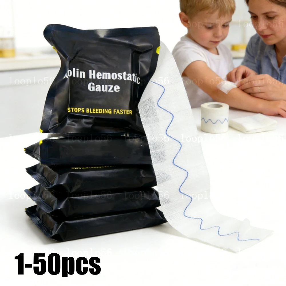 10-50pcs Hemostatic Kaolin Gauze Combat Emergency Trauma Soluble for Tactical Military First Aid Kit Medical Wound Dressing