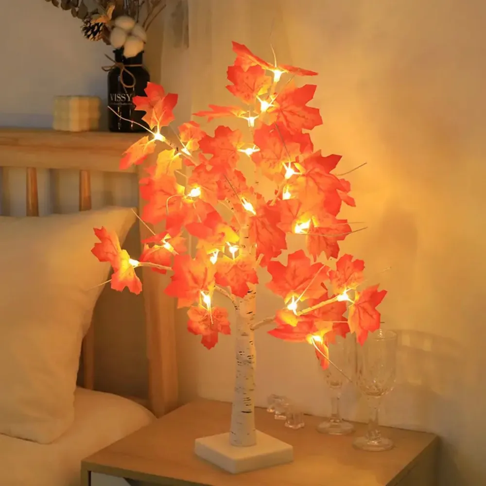 1PC 24LED Red Maple Tree Light, Battery And USB Powered, Suitable For Weddings, Festivals, Parties, And Bedroom Decoration