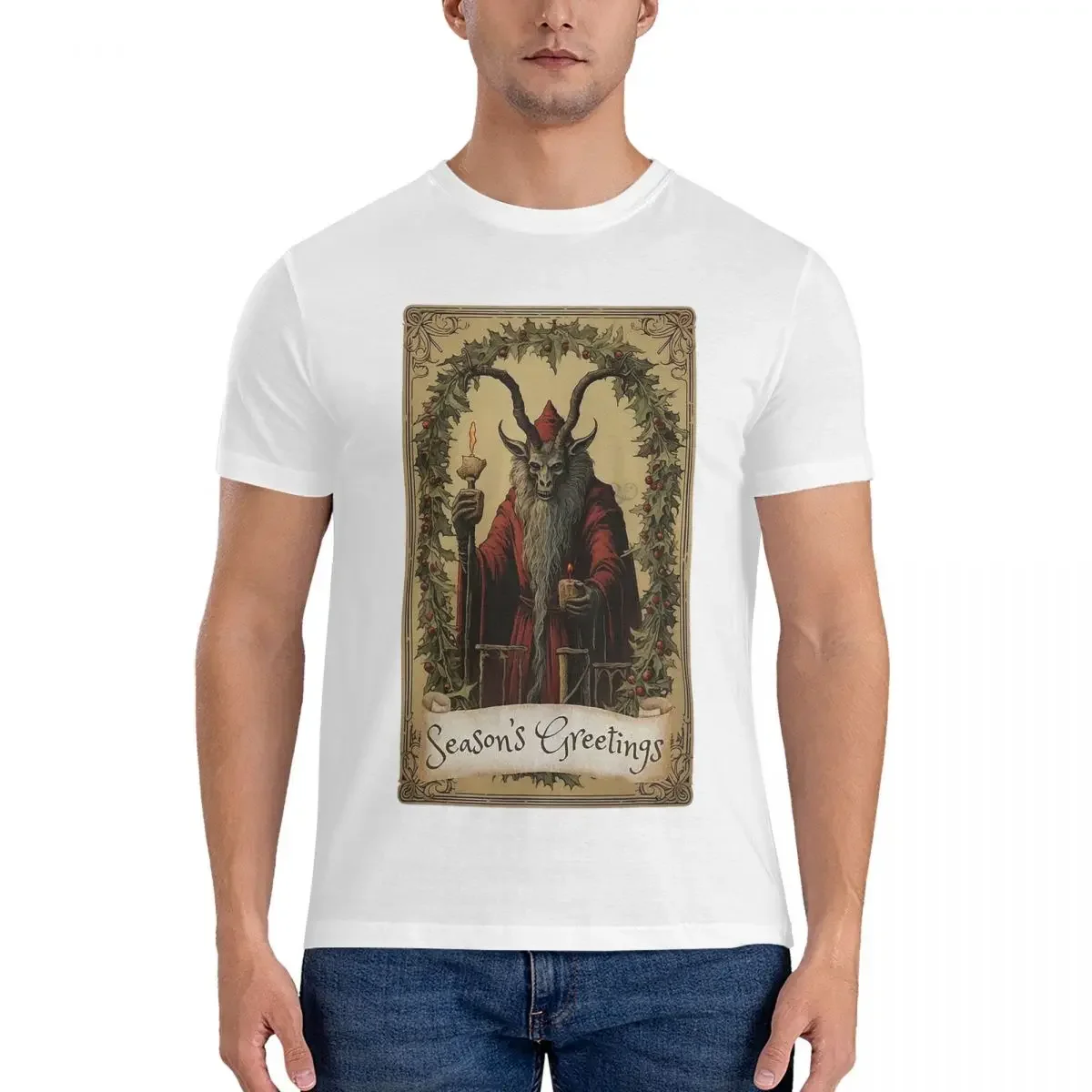 Krampus Tarot Card T-Shirt for Men Cotton Oversized T Shirts Men's Short Sleeve O-Neck Summer Clothes Tops S-6XL