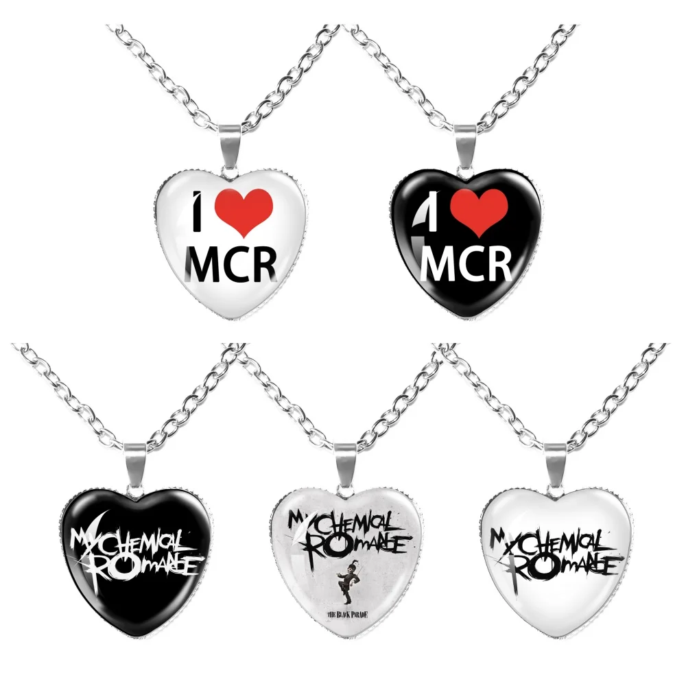 Heart Necklace My Chemical Romance Rock Band Cosplay MCR Glass Cabochon Pendant Necklace Fashion Jewelry Charm Gifts