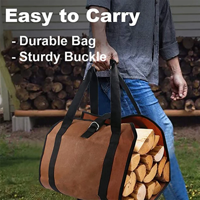 4PCS Firewood Storage Bag Portable Firewood Carrying Bag Portable Canvas Logging Bag