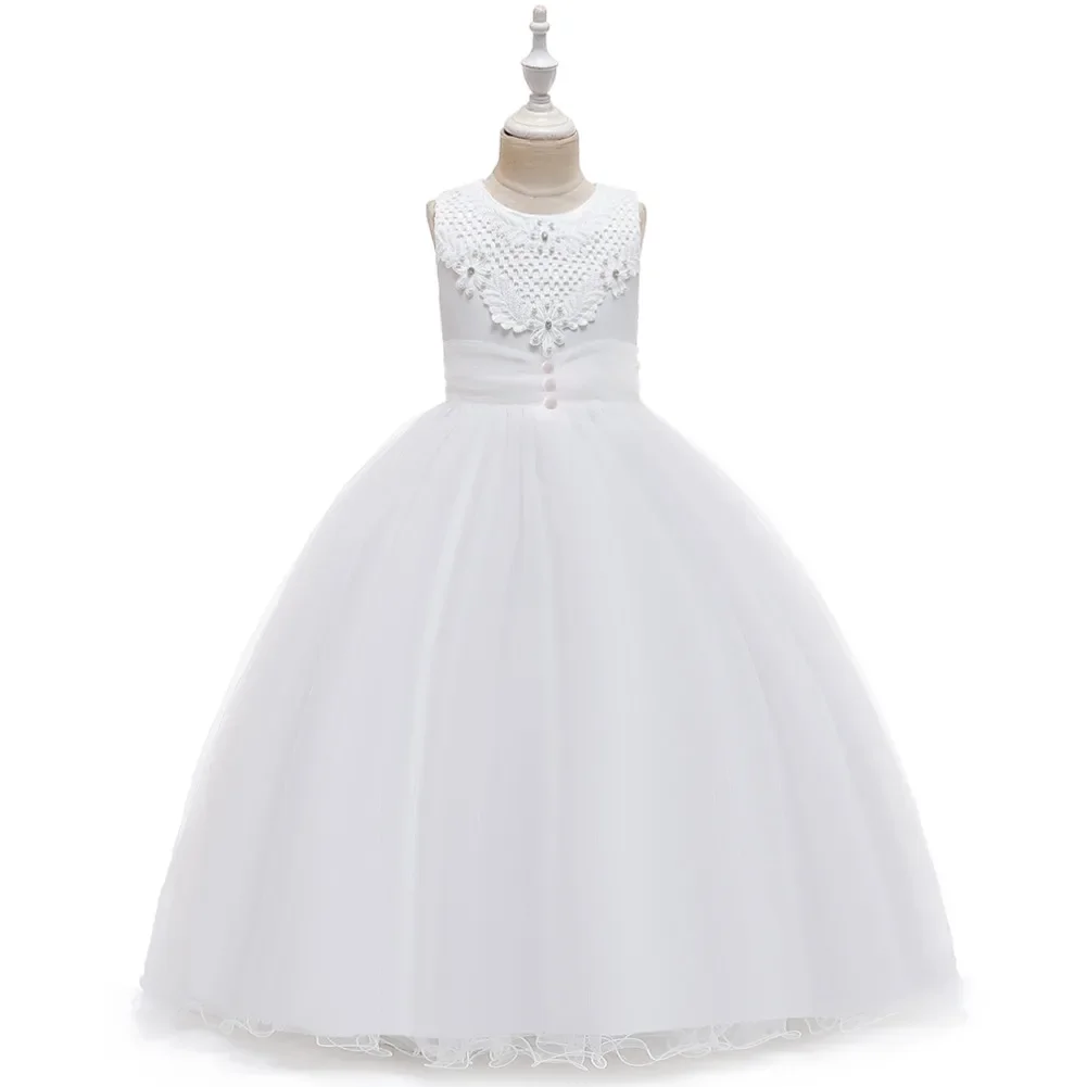 6 Colors 110cm-160cm Autumn Girl Dress Princess Children Skirt Wedding Ball Gown Sleeveless Performance Vestidos