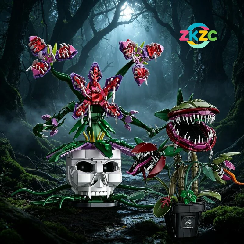 Creative Carnivorous Potted Plant Man-Eating Gothic Skull Flower Model Building Blocks DIY Bricks Set Toy Home Desk Display