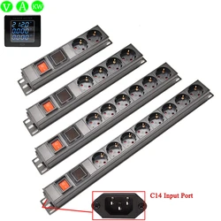 Power Strip 2-8Ways Euro German socket Voltage Current Power Consumption Meter Wattmeter Switch For cabinet rack mount