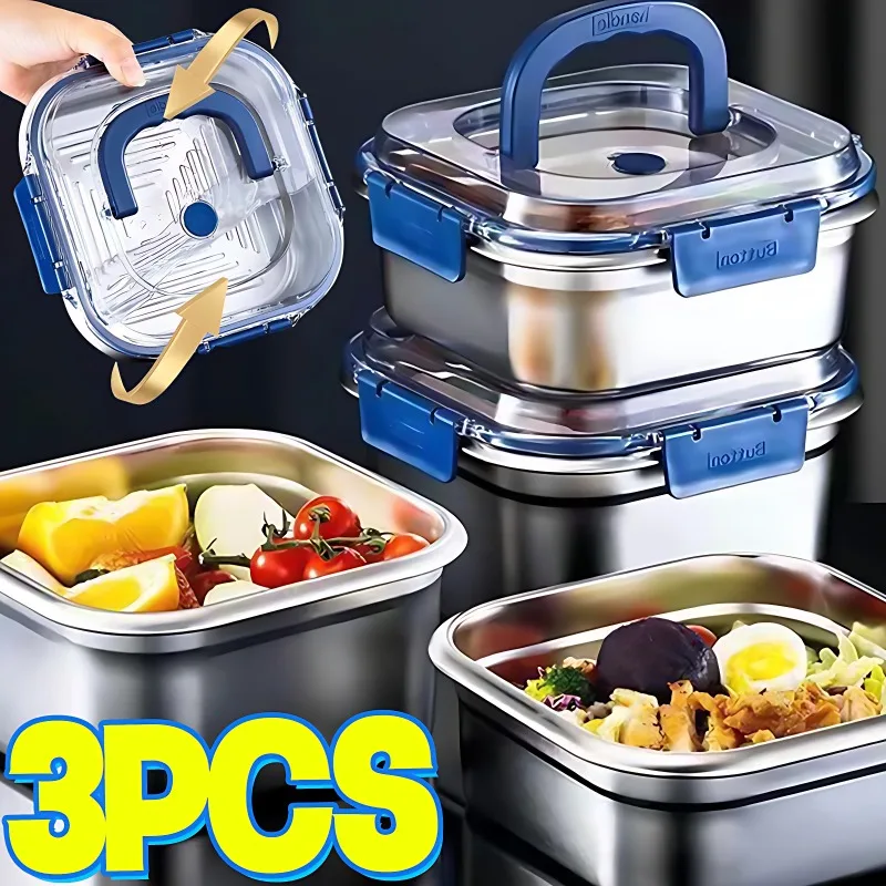 스테인레스 스틸 식품 저장 용기 직사각형 접시 뚜껑 밀봉 캠핑 점심 도시락 두꺼운 냉장고 주최자 플레이트