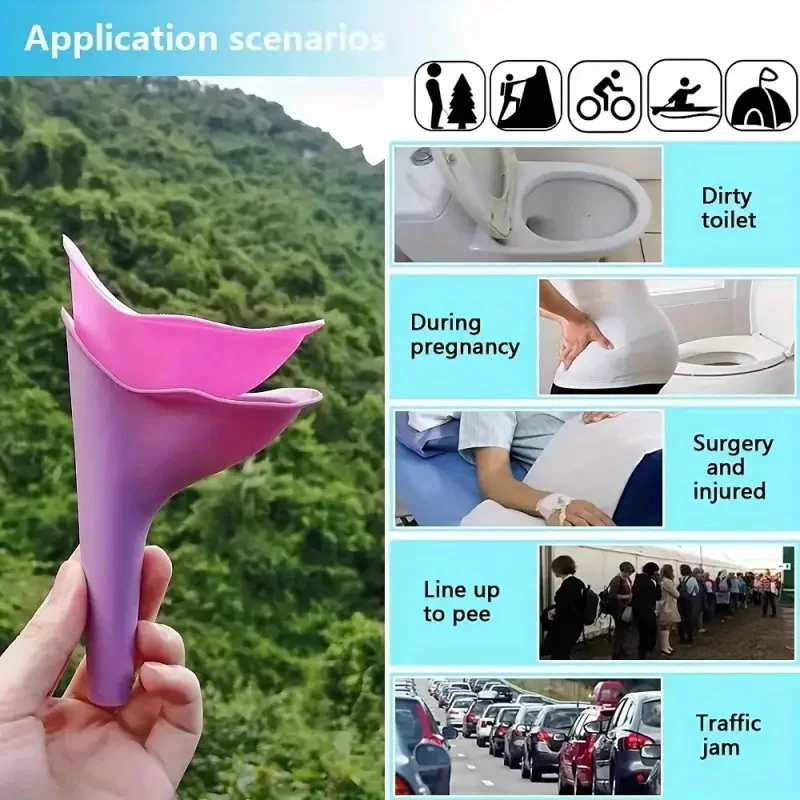Reusable Silicone Funnel Set 1PC Pink/Purple Silicone Stand Up Pee Funnel with Random Color Storage Box Travel Camping Hotel