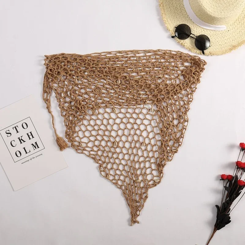 Sexy Fishnet Cover-ups Sexy Beach Dress Women Halter Sling Chiffon Beach Towel Bikini Wrap Pareo Skirts Open-Back Swimwear