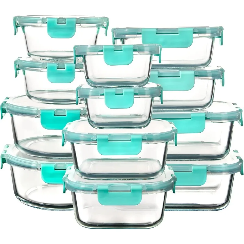 12 Pack Glass Storage Containers with Lids, Leak-Proof Meal Prep Containers, Dishwasher/Microwave/Oven/Freezer Safe Glass Foo