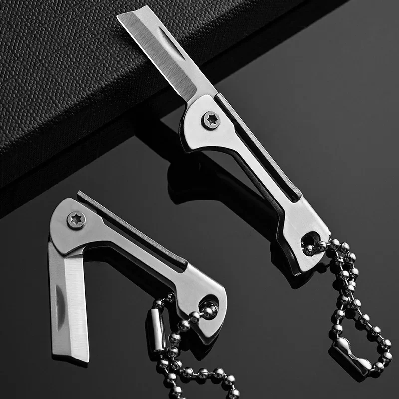 Outdoor Camping Equipment  Stainless Steel Fold Knife Mini Square Head Multi-function Pocket Keychain Pendant  Multitool