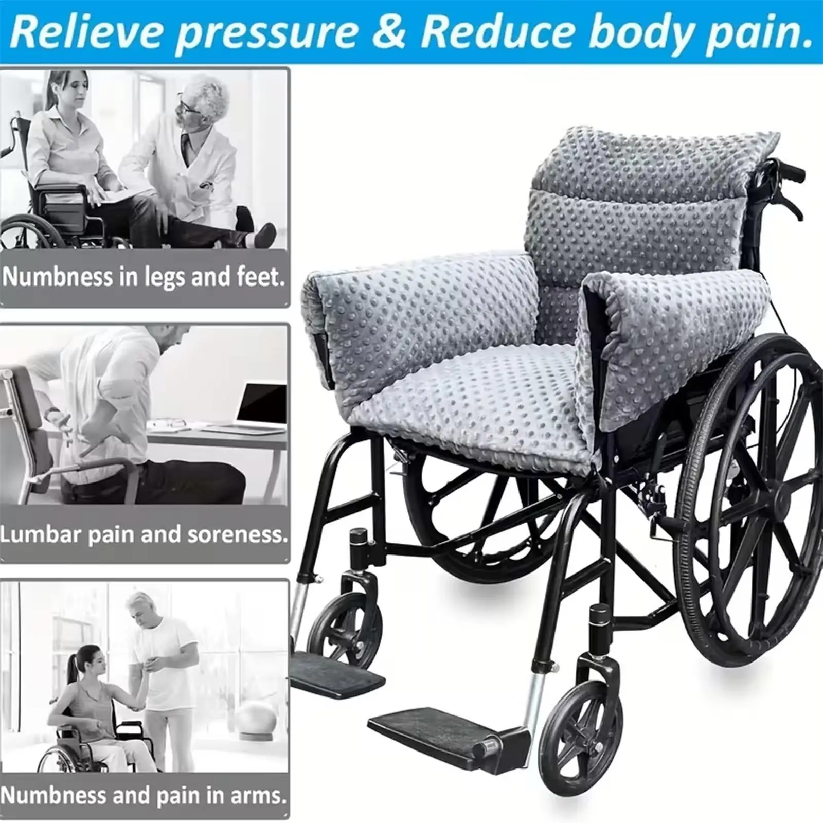Cushion For Wheelchair Seat Non-Slip Ergonomic Relief Spine Support Seat Cushion Armrest Cover Pad For Grandma Mom Men Dad
