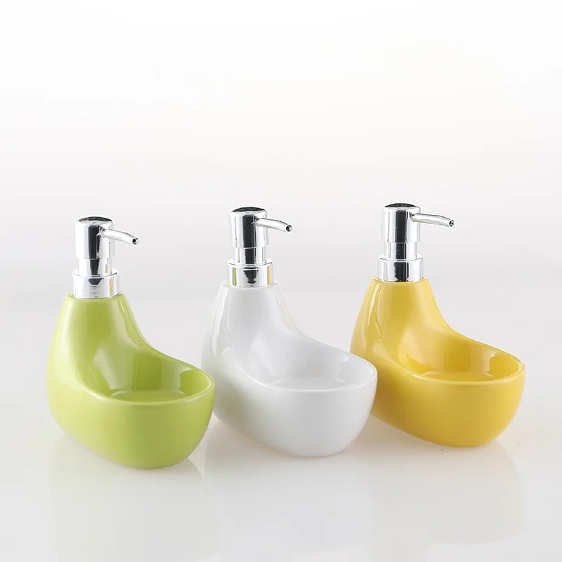 KULE HOME Ceramic Liquid Soap Dispenser Creative Dual Use Dishwashing Liquid Bottle Hand Sanitizer with Sponge  Bath Bottle