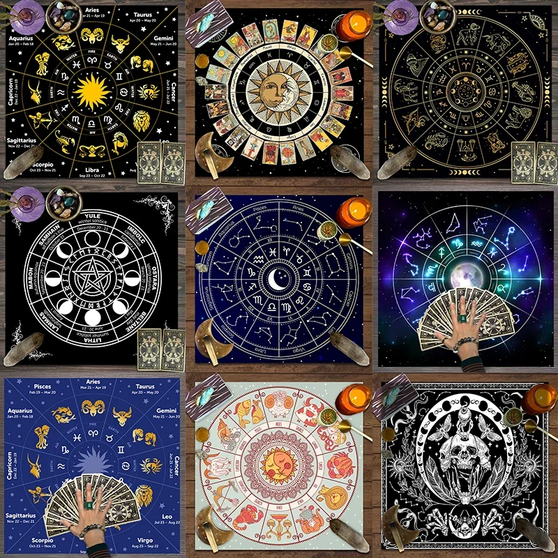 1 Stück Tarot-Karten-Tischdecke, Zwölf Sternbilder, Wahrsagerei, Sternenhimmel-Altartuch, Tarot-Kartenspiel-Dekorationstischdecke