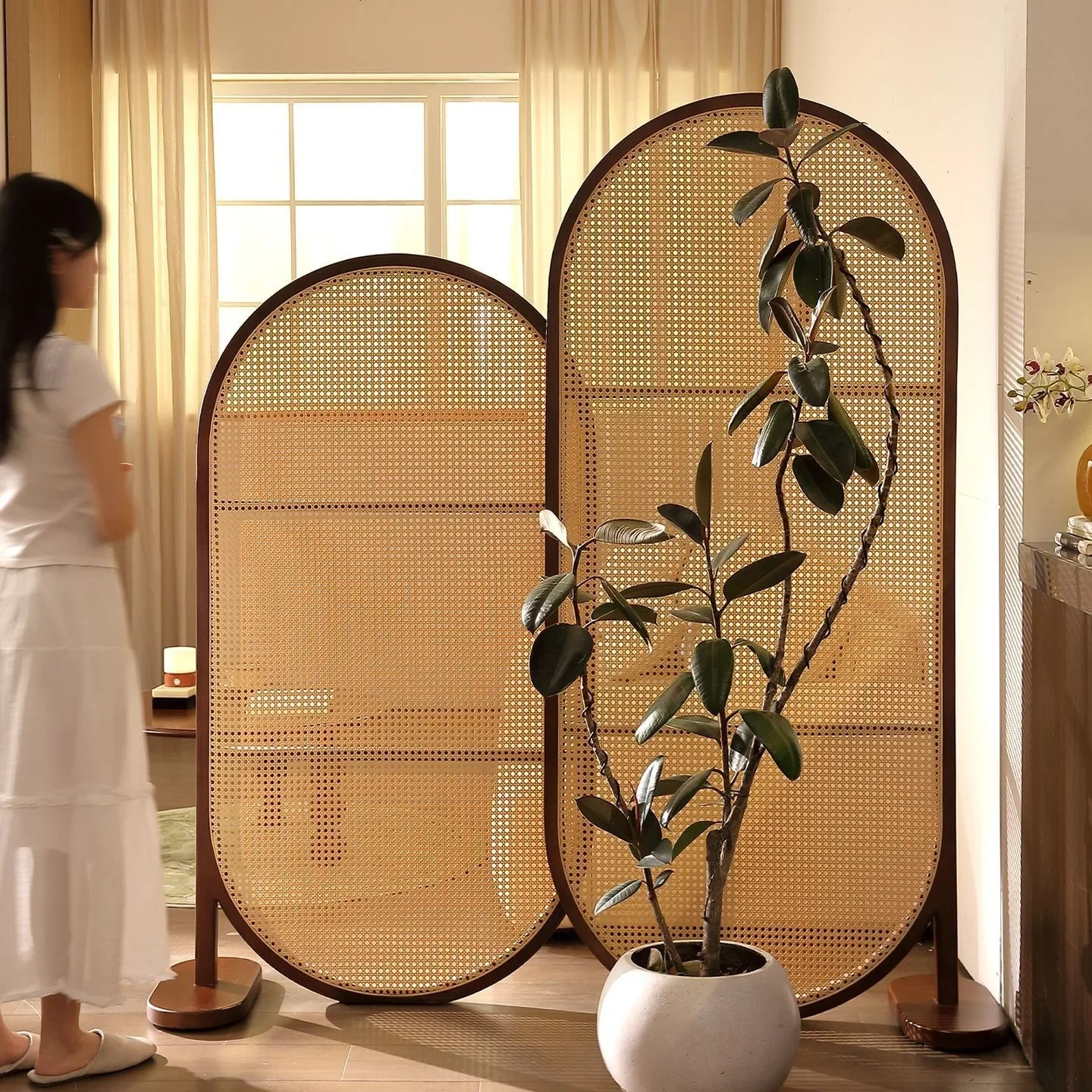 Chinese retro original solid wood rattan screen partition blocks the Song's aesthetic entrance, living room, bedroom entrance