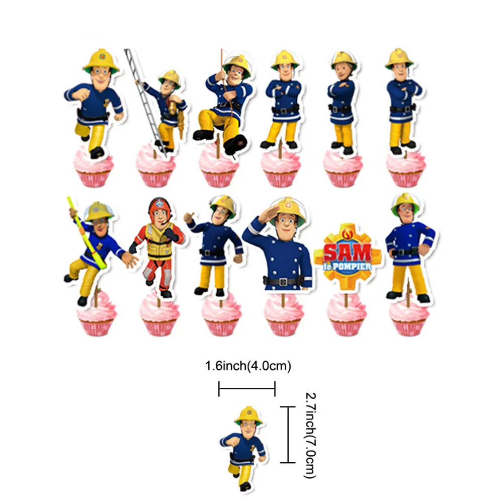 Feuerwehrmann Sam Cupcake Topper Feuerwehrauto Dessert Kuchen Topper Feuerwehrmann Topper Baby Shower Junge alles Gute zum Geburtstag Party Dekorationen – Detail 1